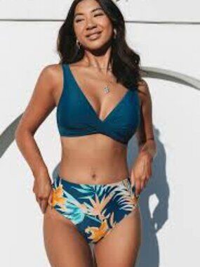 CupShe High Waisted Floral Bikini with Lace Up Adjustable Back